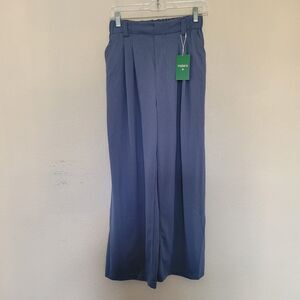 Halara Womens High Waisted Pocket Wide Leg Blue Pants Size Small Petite Pleated
